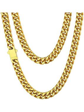 Stylish Cuban Link Chain Necklace for Men - Stainless Steel, Waterproof